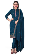 Blue Silk Embroidered with Sequins work Unstitched Dress Material - Tanvi | Grocsy
