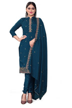 Blue Silk Embroidered with Sequins work Unstitched Dress Material - Tanvi | Grocsy