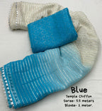 Blue Poly Chiffon Striped Saree with Unstitched Blouse - Hiral Fashion | Grocsy