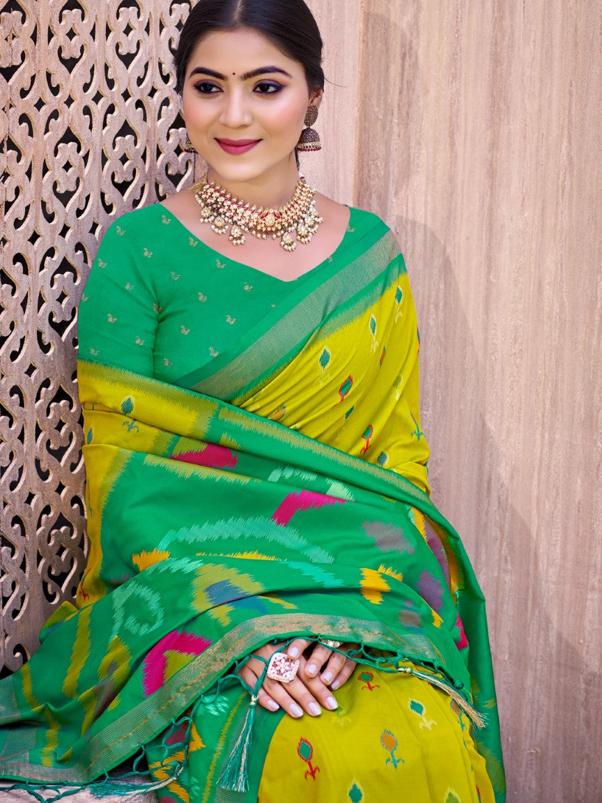 Anaita Olive Silk Saree With Blouse Piece | Grocsy