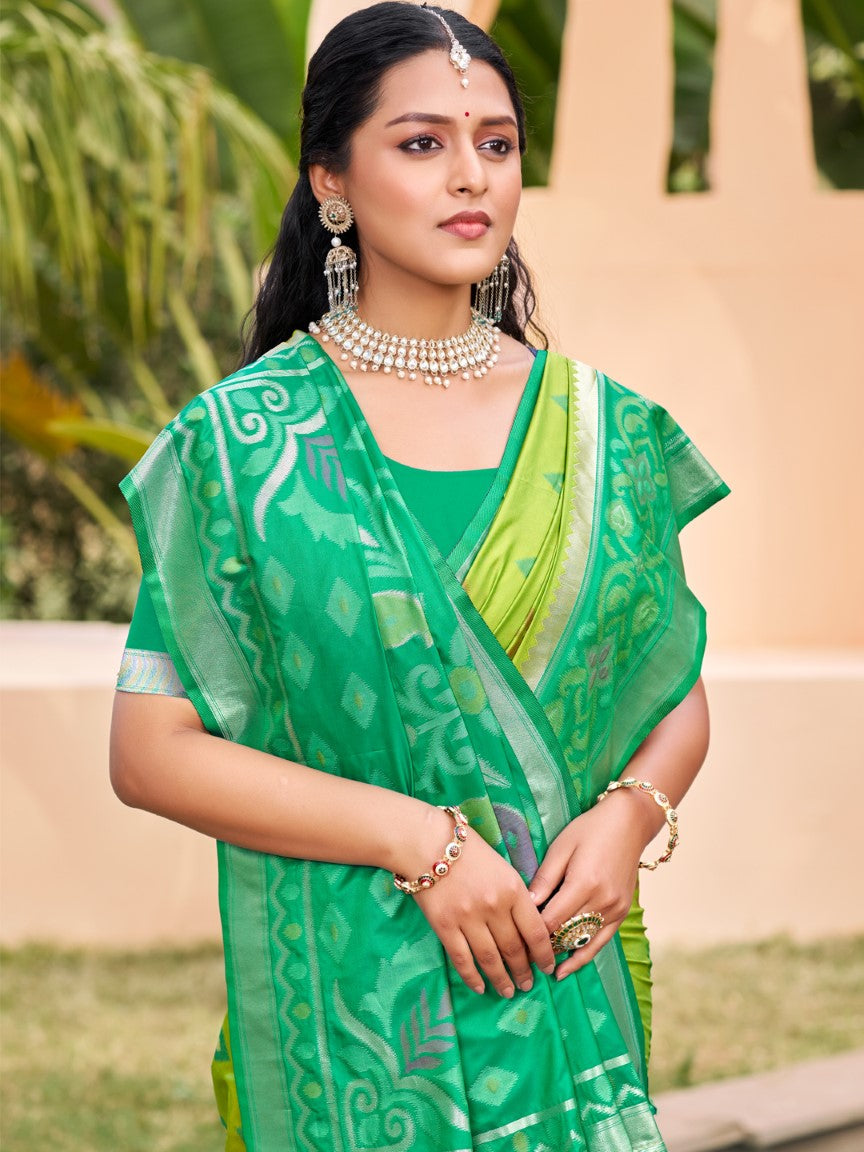 Anaita Green Silk Saree With Blouse Piece | Grocsy