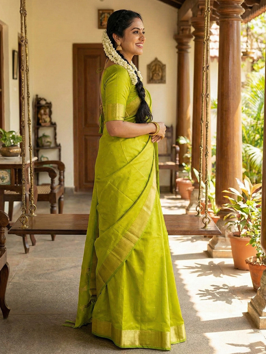 Anaita Olive Silk Saree With Blouse Piece | Grocsy