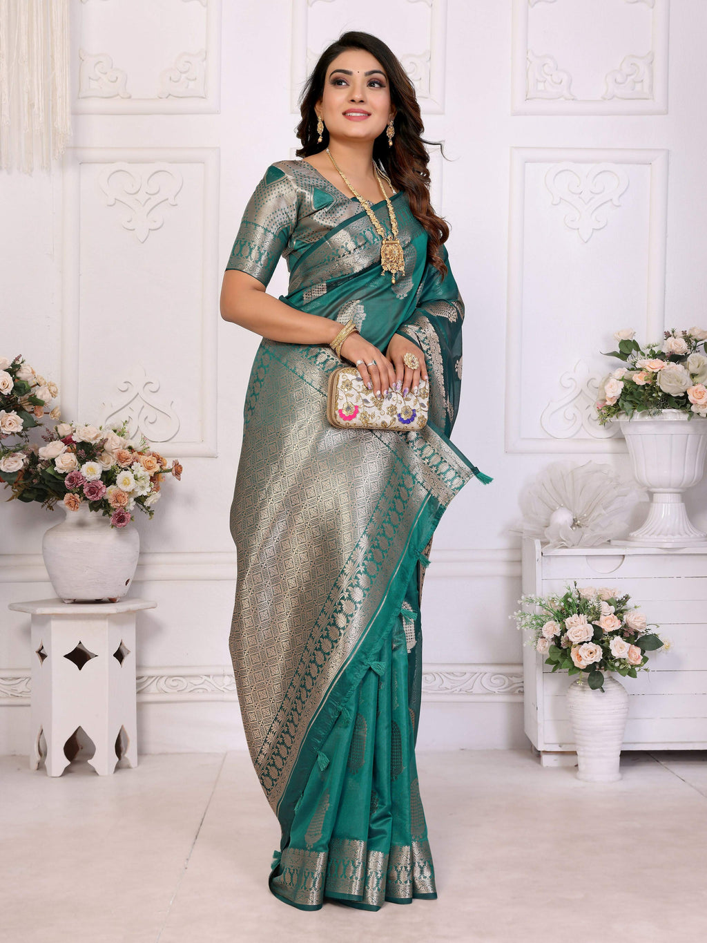 Aastha Fashion Light Green Soft Organza Silk Weaving Saree | Grocsy