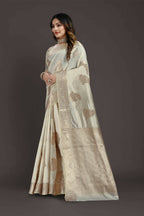 Off White Pure Raw Silk Zari Woven Saree with Unstitched Blouse Piece - Alisha | Grocsy