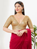 Joban Fashion Gold Silk Padded Blouse With V Neck Elbow Sleeves | Grocsy