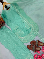 Teeya Creation Turquoise Color Natural Creap Silk Designer Fancy Party Wear Salwar Suit | Grocsy
