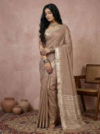 Shree Shyam Fashion Beige Cotton Saree | Grocsy