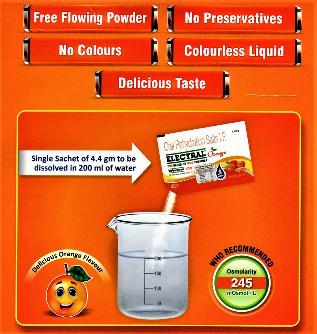 Electral FDC ORS Sachets Orange Flavour | Grocsy
