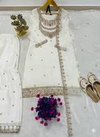 Teeya Creation Cream Color Fendy Satin Silk Heavy Embroidery Work Sharara Suit | Grocsy