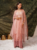 Peach Pure Crepe Handwork Top with Skirt & Shrug - Naomika | Grocsy