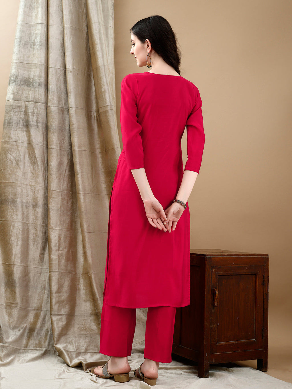 Hand Embroidered & Lace Detailed Kurta With Pant & Dupatta, Pink - Hiral Fashion | Grocsy