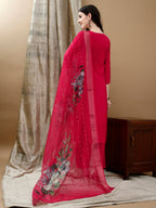 Hand Embroidered & Lace Detailed Kurta With Pant & Dupatta, Pink - Hiral Fashion | Grocsy