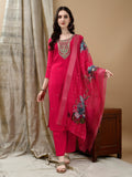 Hand Embroidered & Lace Detailed Kurta With Pant & Dupatta, Pink - Hiral Fashion | Grocsy