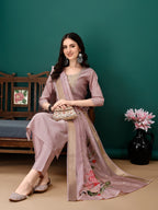 Hand Embroidered Kurta With Pant & Dupatta, Lavender - Hiral Fashion | Grocsy