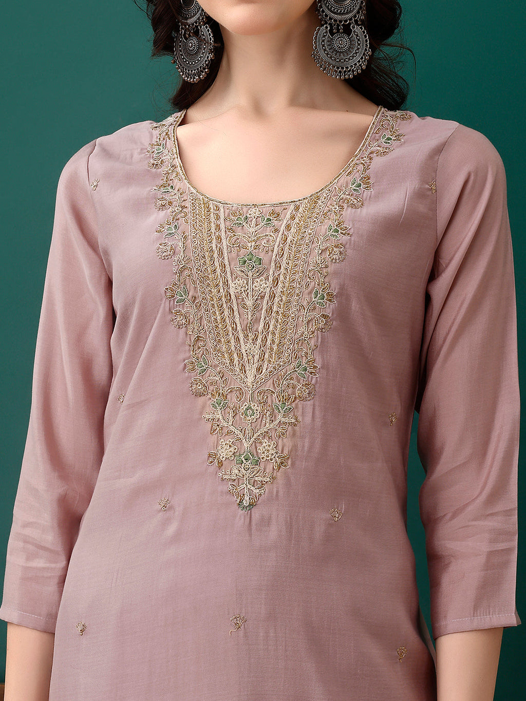 Hand Embroidered Kurta With Pant & Dupatta, Lavender - Hiral Fashion | Grocsy