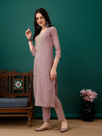 Hand Embroidered Kurta With Pant & Dupatta, Lavender - Hiral Fashion | Grocsy