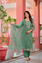 Hand Embroidered & Lace Detailed Kurta With Pant & Dupatta Premium Luxury, Multicolor - Hiral Fashion | Grocsy