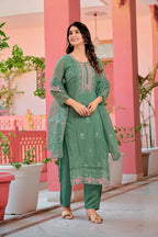 Hand Embroidered & Lace Detailed Kurta With Pant & Dupatta Premium Luxury, Multicolor - Hiral Fashion | Grocsy