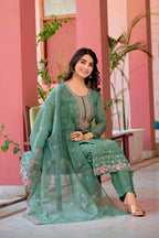 Hand Embroidered & Lace Detailed Kurta With Pant & Dupatta Premium Luxury, Multicolor - Hiral Fashion | Grocsy
