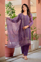 Hand Embroidered & Lace Detailed Kurta With Pant & Dupatta Premium Luxury, Multicolor - Hiral Fashion | Grocsy