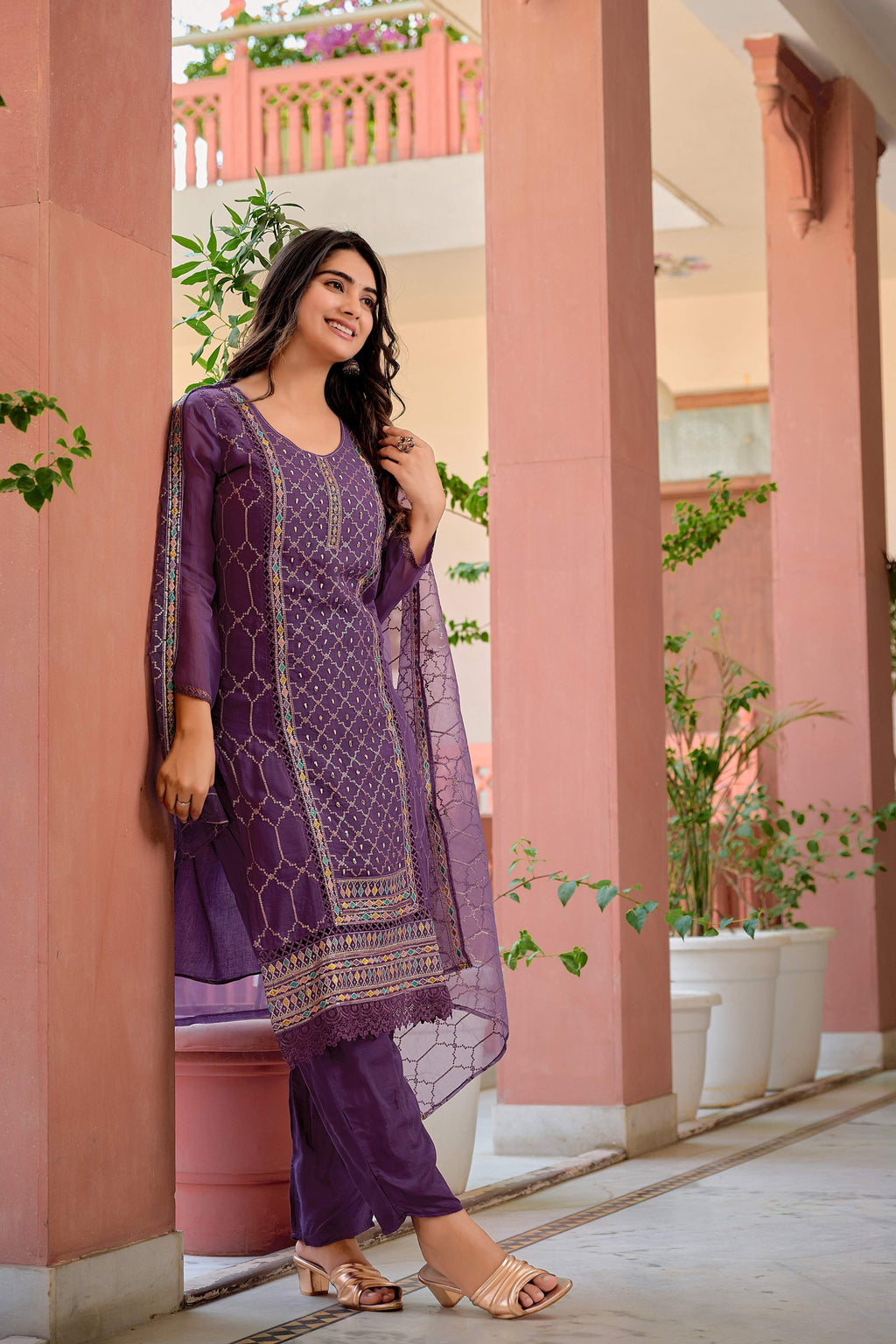 Hand Embroidered & Lace Detailed Kurta With Pant & Dupatta Premium Luxury, Multicolor - Hiral Fashion | Grocsy