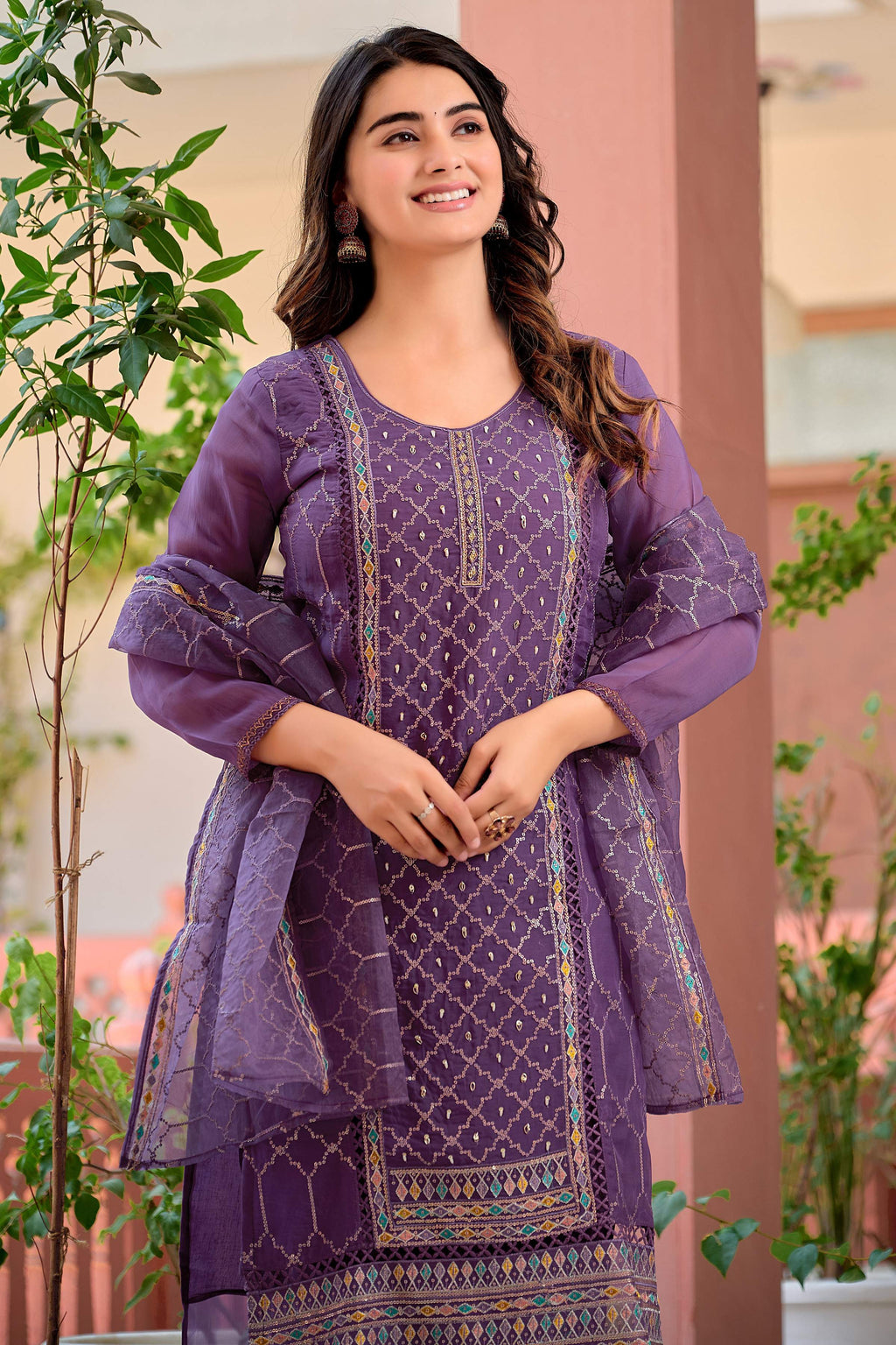 Hand Embroidered & Lace Detailed Kurta With Pant & Dupatta Premium Luxury, Multicolor - Hiral Fashion | Grocsy