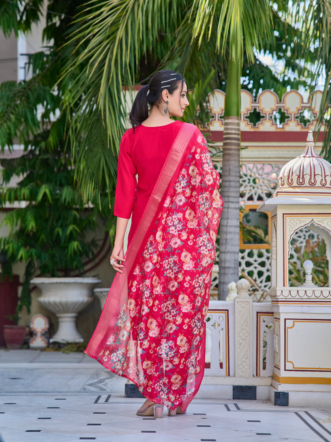 Hand Embroidered Kurta With Pant & Printed Dupatta Luxury Premium, Multicolor - Hiral Fashion | Grocsy