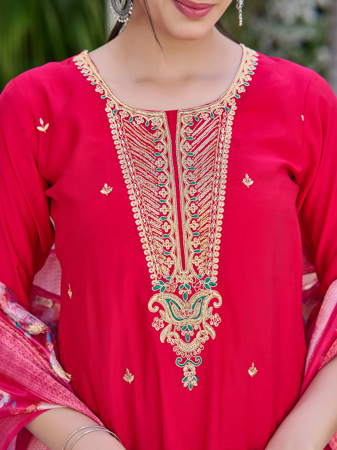 Hand Embroidered Kurta With Pant & Printed Dupatta Luxury Premium, Multicolor - Hiral Fashion | Grocsy