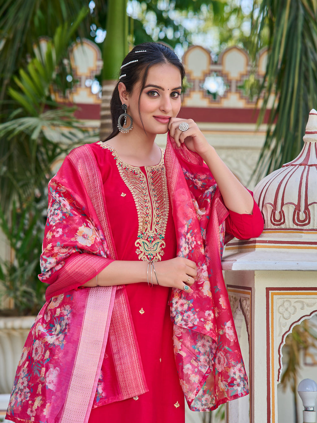Hand Embroidered Kurta With Pant & Printed Dupatta Luxury Premium, Multicolor - Hiral Fashion | Grocsy