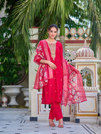 Hand Embroidered Kurta With Pant & Printed Dupatta Luxury Premium, Multicolor - Hiral Fashion | Grocsy