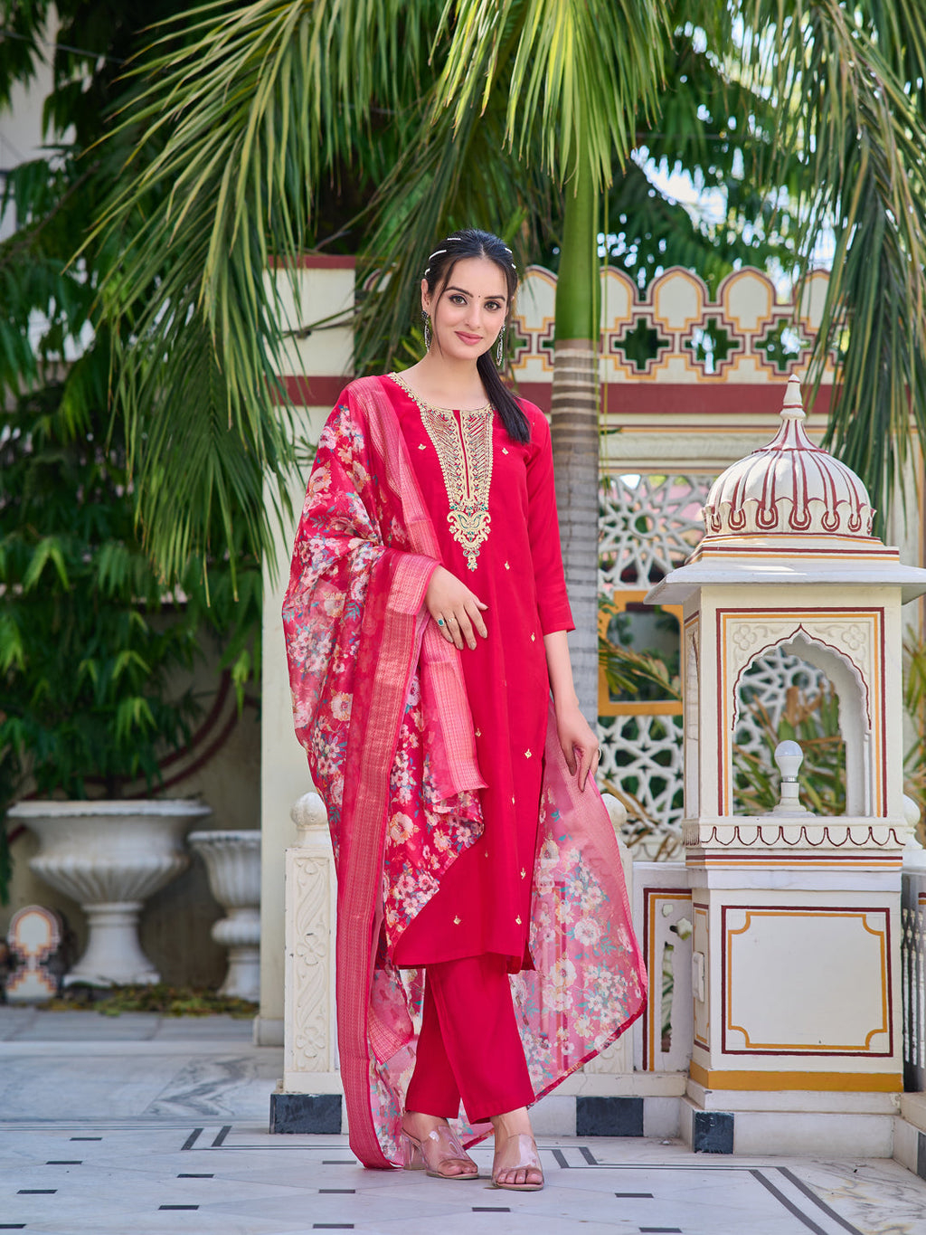 Hand Embroidered Kurta With Pant & Printed Dupatta Luxury Premium, Multicolor - Hiral Fashion | Grocsy