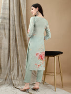 Schiffli Embroidered Kurta With Pant & Printed Dupatta Luxury Premium, Green - Hiral Fashion | Grocsy