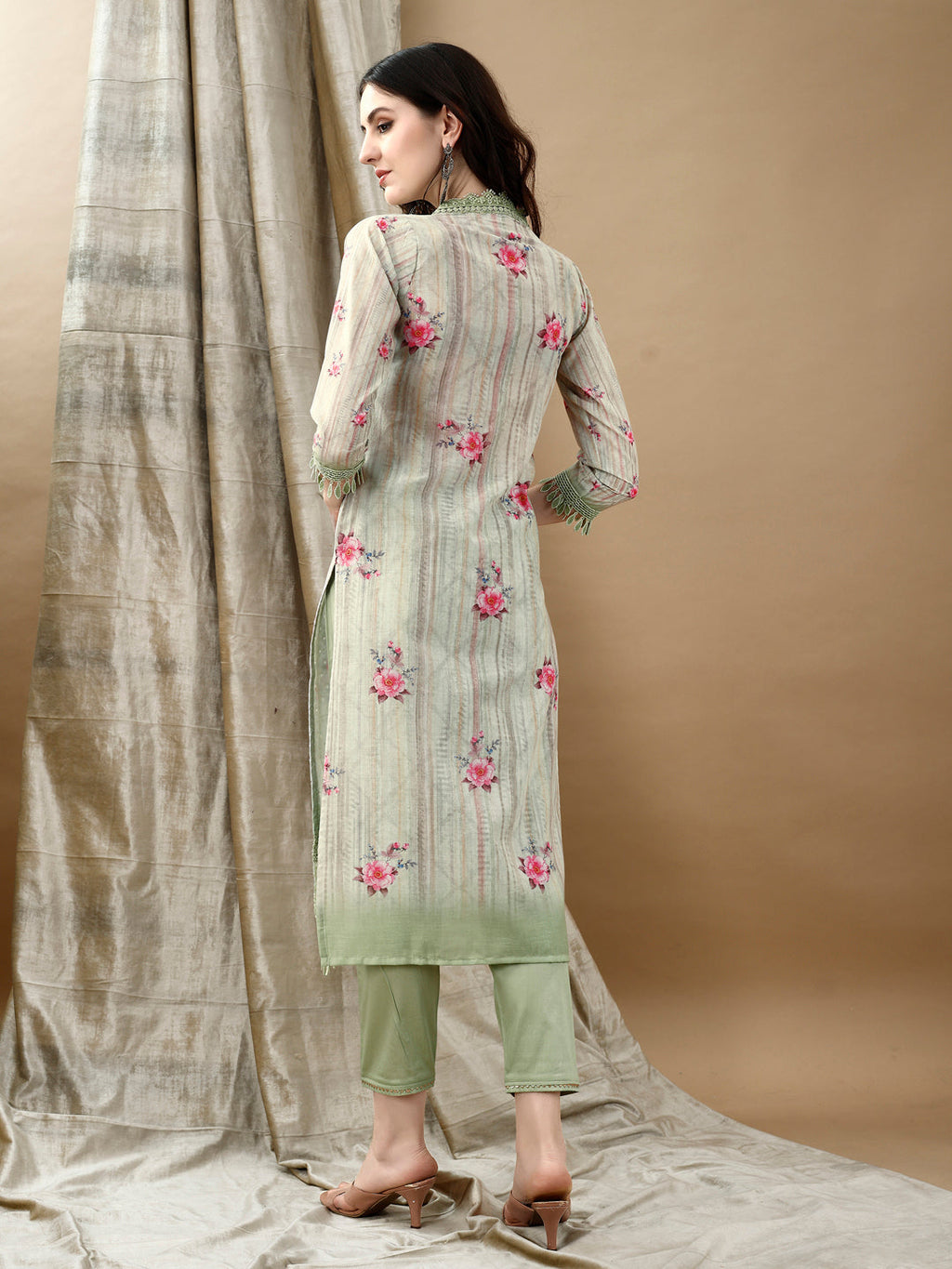 Schiffli Embroidered Kurta With Pant & Printed Dupatta Luxury Premium, Green - Hiral Fashion | Grocsy