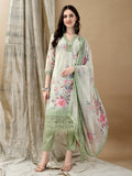 Schiffli Embroidered Kurta With Pant & Printed Dupatta Luxury Premium, Green - Hiral Fashion | Grocsy