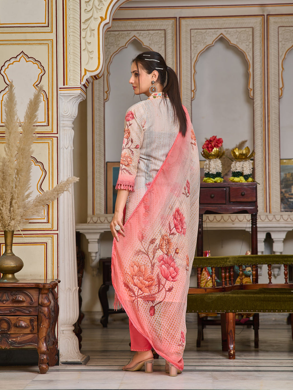 Schiffli Embroidered Kurta With Pant & Printed Dupatta Premium Luxury, Multicolor - Hiral Fashion | Grocsy