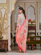 Schiffli Embroidered Kurta With Pant & Printed Dupatta Premium Luxury, Multicolor - Hiral Fashion | Grocsy