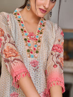 Schiffli Embroidered Kurta With Pant & Printed Dupatta Premium Luxury, Multicolor - Hiral Fashion | Grocsy