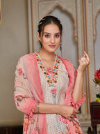 Schiffli Embroidered Kurta With Pant & Printed Dupatta Premium Luxury, Multicolor - Hiral Fashion | Grocsy