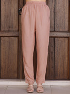 Hand Embroidered & Printed Silk Kurta With Pant & Dupatta, Peach - Hiral Fashion | Grocsy