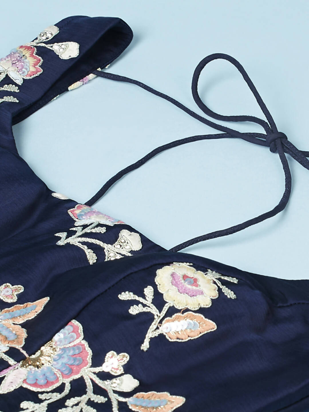 House of Panchhi Navy Blue Pure Georgette Thread & Sequinse Work Lehenga & Blouse, Dupatta | Grocsy