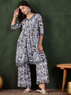 Sangria Printed Kurta With Palazzo | Grocsy