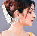 Jewel City Pearl Cascade Ear Cuff and Hair Chain | Bridal White Beaded Statement Earrings | Grocsy