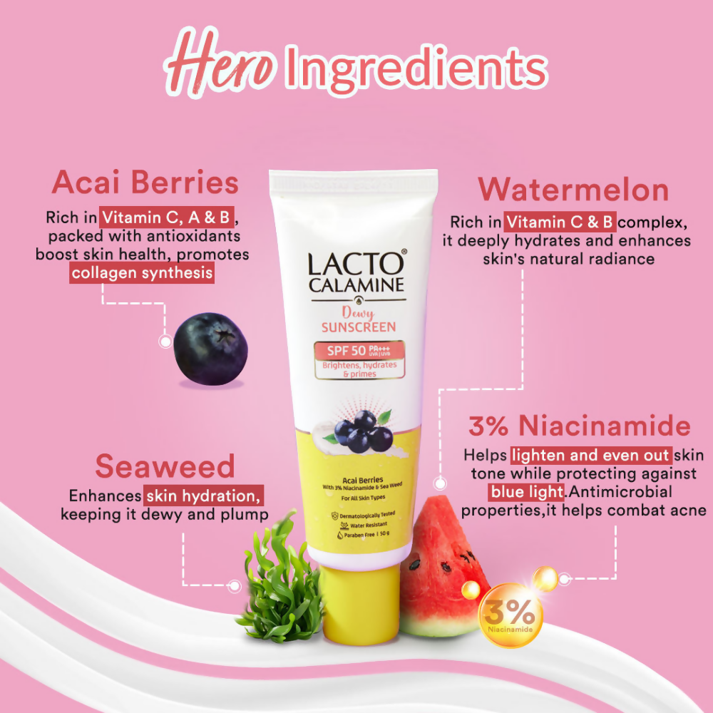 Lacto Calamine Dewy Sunscreen+Primer SPF 50 PFA +++ UVA & UVB Protection | Grocsy