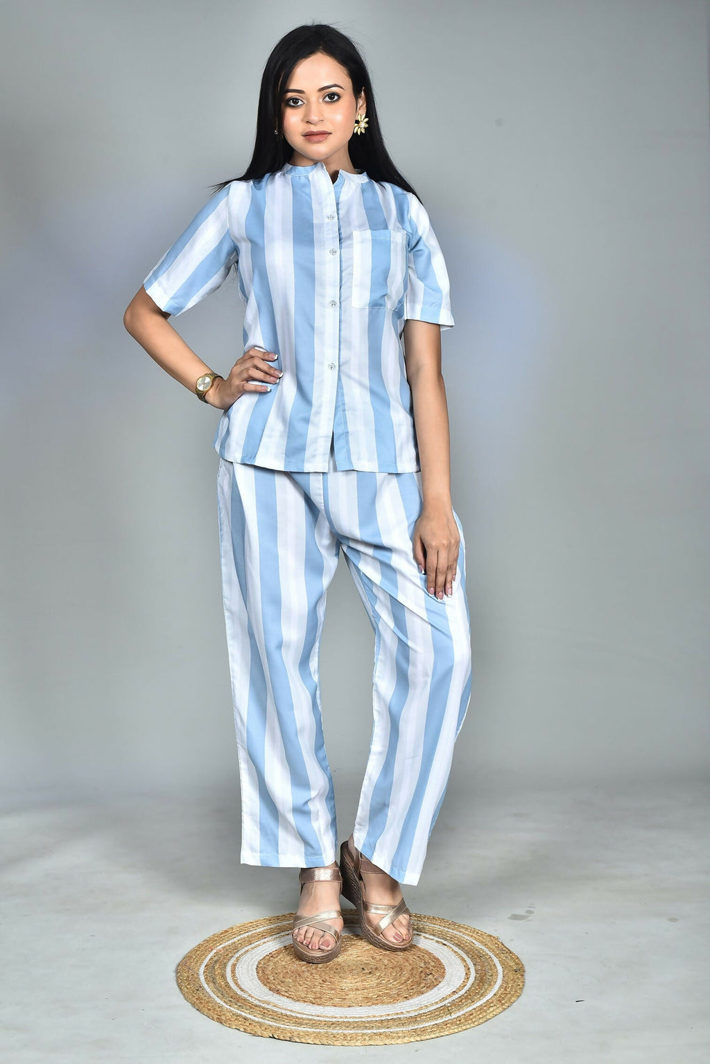 Morchari Digital Print Semi Muslin Co-Ord Set Top & Trouser-Multicolor | Grocsy