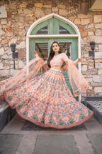 Wedding Designer Light Peach Chanderi Designer Lehenga - Anbazaar | Grocsy
