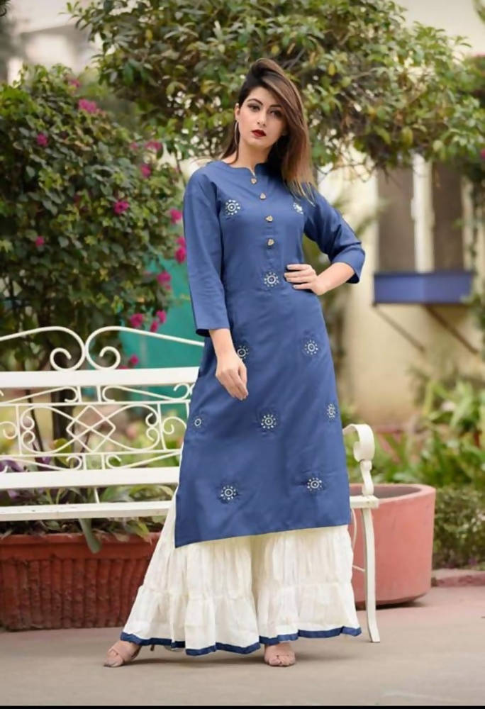 Vamika Blue Embroidery Rayon Party And Casual Wear Kurta Set | Grocsy