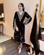 Joban Fashion Black Velvet Embroidery Kurta Set | Grocsy