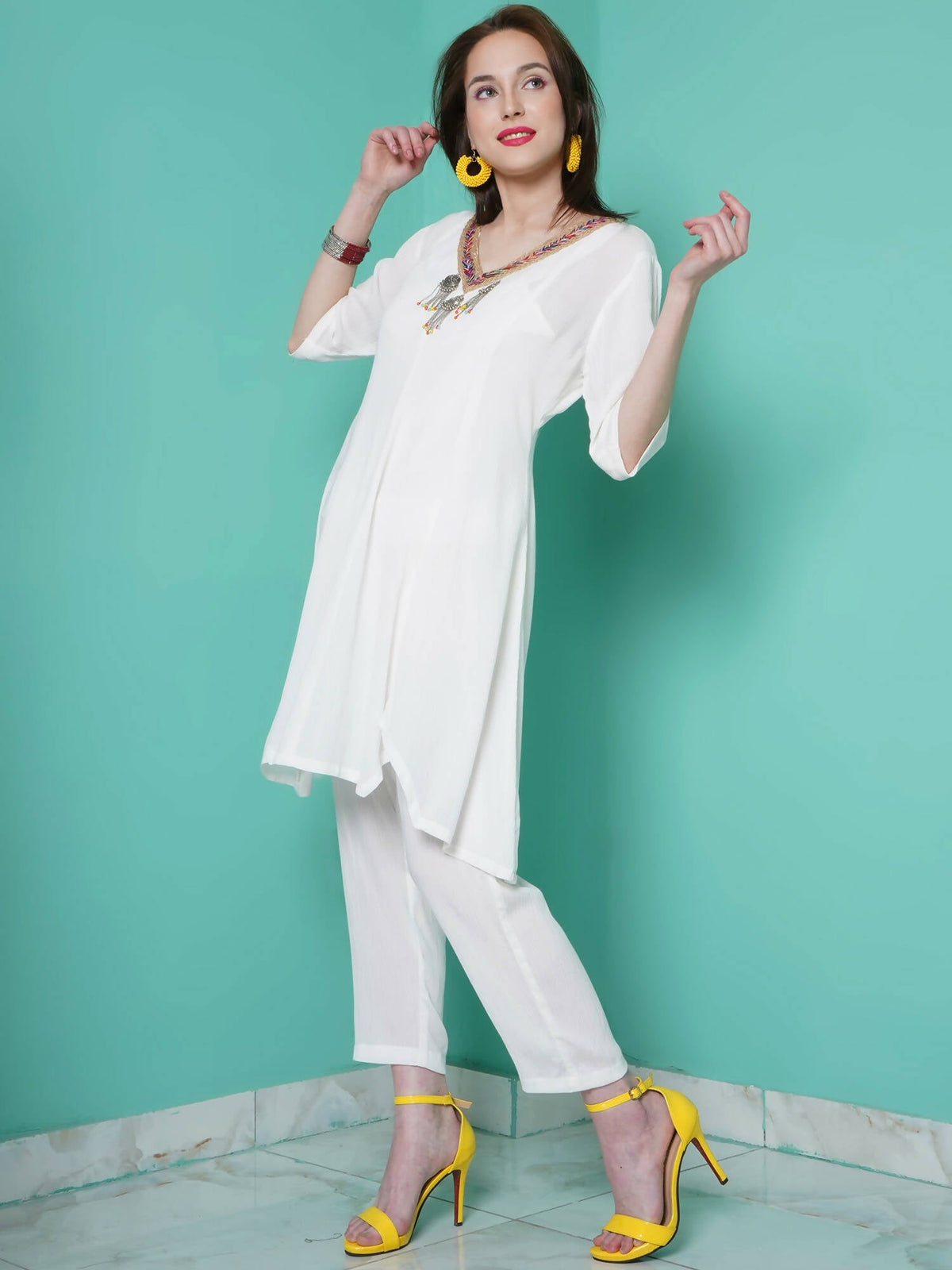 Women Republic White Rayo N Crepe Coord Set | Grocsy