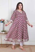 Miravan Plus Size Women'S Cream Embroidered Cotton Anarkali Kurta  | Grocsy