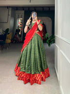 Vastranavya South Indian Style Lehenga Choli - Green | Grocsy